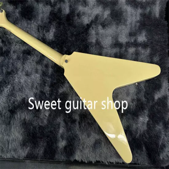 Yellow Flying V Electric Guitar Fixed Bridge Solid Body White Pickguard 6-string