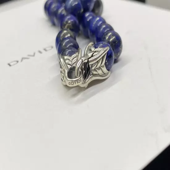 DAVID YURMAN Men's 8mm Lapis Lazuli W/ Waves Spiritual Beads Bracelet 8.5”