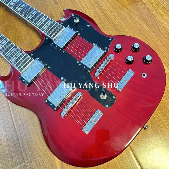 Custom Wine Red SG Double Neck Electric Guitar HH Pickups Chrome Hardware