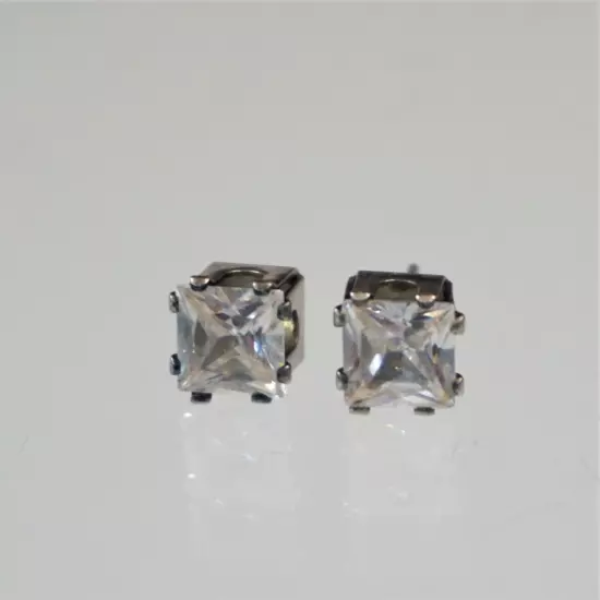 Vintage Cubic Zirconia Stud Earrings 7 mm Square Clear Unisex