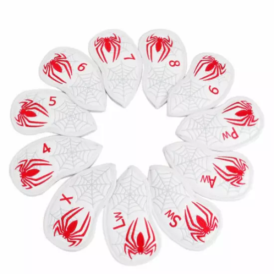 11pcs White Spider Web Golf Club Iron Headcovers 4-9,Pw,Sw,Aw,Lw,X Iron Covers