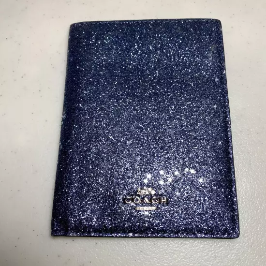 NEW COACH Blue Silver Star Celestial Glitter Passport Case Holder 5.5 “ X 4.25”