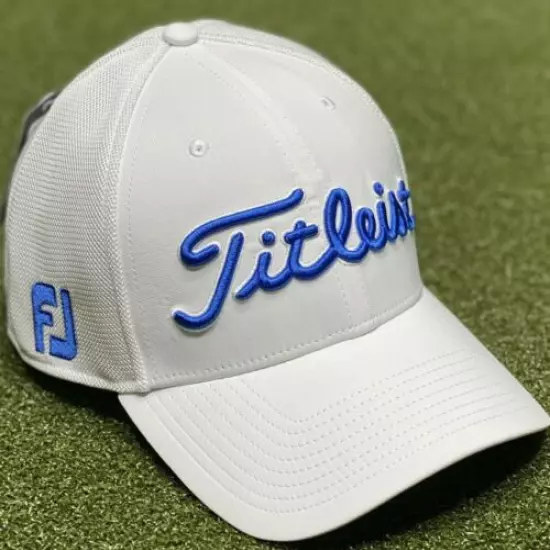 Titleist Tour Sport Mesh Fitted Mens Golf Hat Cap White/Blue M/L New #80209