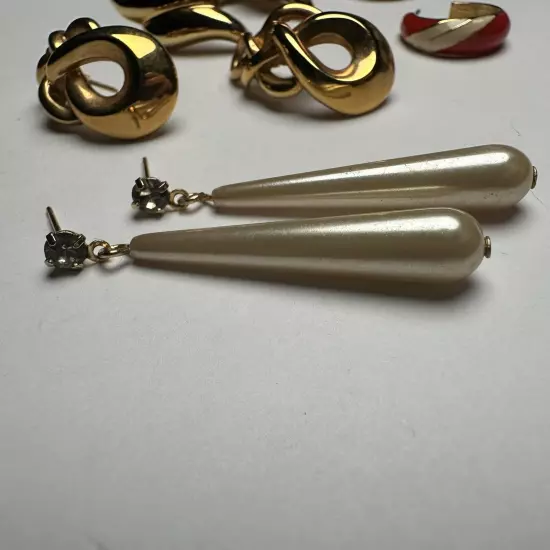 Retro Mix Hoop / Dangle / Stud Pierced Earrings Lot Of 4 Gold Tone