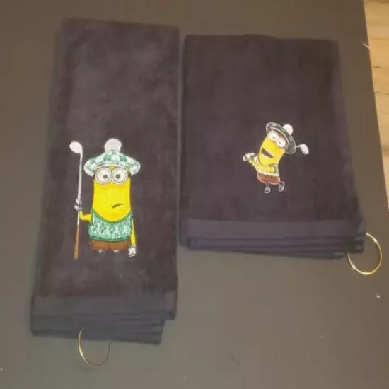 Minions Embroidered Golfing Golf Towel Set Black 