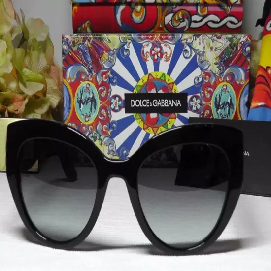 Dolce Gabbana Cat Eye Horse Emblem Sunglasses Colorful Arms Black Front 52-21-14