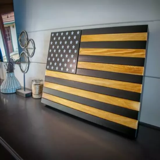 Large Concealed Wooden American Flag Art for Gun Storage