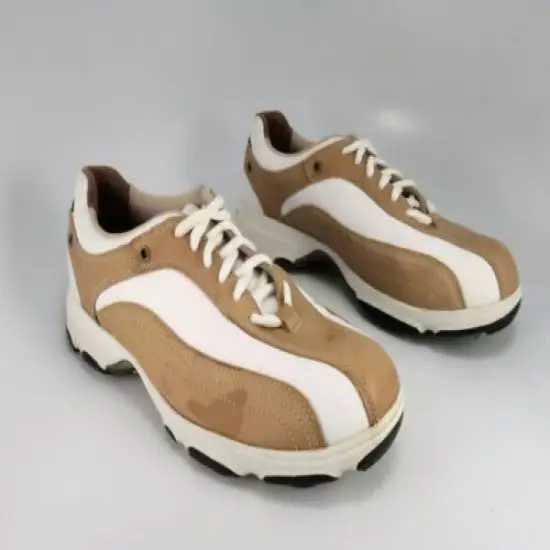 Etonic G-SOK Spikeless Golf Shoes Womens Size 7.5M Brown-White Leather Lace-Ups