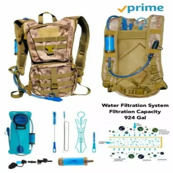 Hydration Backpack 3500L Water Filter 2L Bladder Cleaning Kit Backpacking Hiking