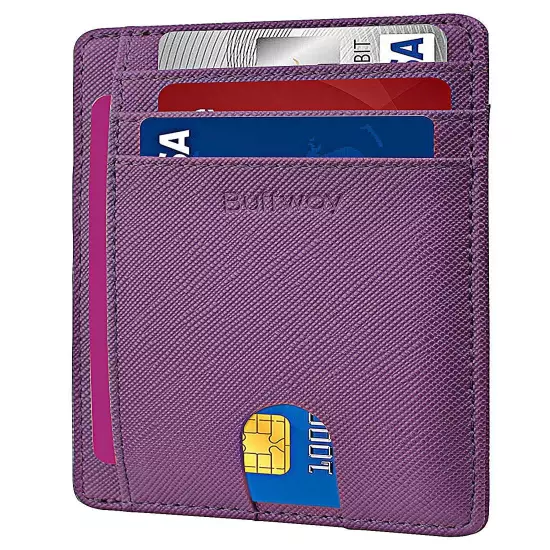 Buffway Slim mini ID holder card case front pocket Leather Wallet for Men Women