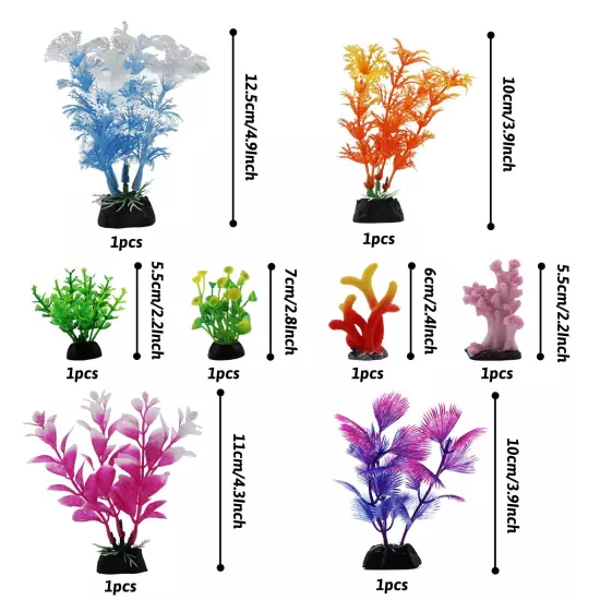 Fish Tank Decorations Plants with Resin Coral, 8 pcs Aquarium Decorations Sma...