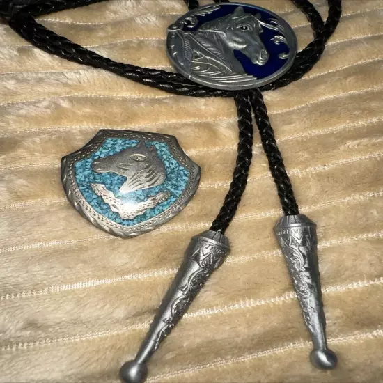 ALPACA SILVER HORSE INLAY TURQUOISE & HORSE BOLO 2 ITEMS FOR ONE PRICE