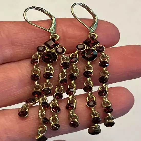 Givenchy Rich Brown Rhinestone French Lever back Chandelier Earrings