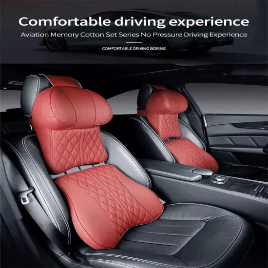 Car Leather Headrest Lumbar Support Rest Neck Pillow Back Cushion Waist Supports