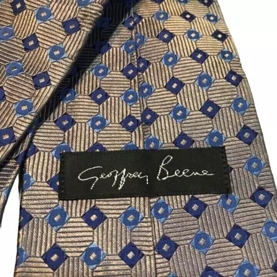 #1505 Geoffrey Beene men's gray and blue silk woven necktie 56x4