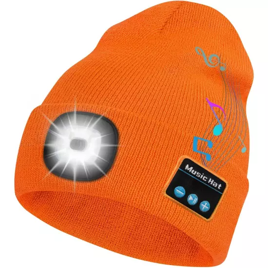 Bluetooth LED Beanie Hat with Music Speakers Mic Rechargeable Cap Head Lamp Gift