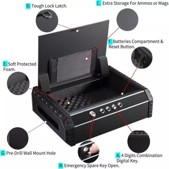 Champs Pistol Safe, Quick Access Gun Safe with 4 Digits Combination Code