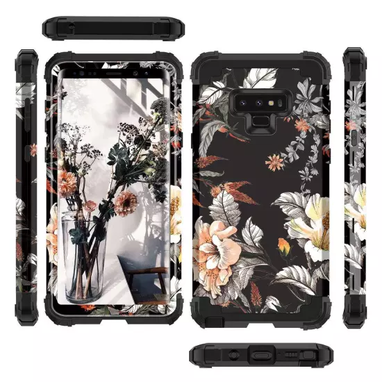 Compatible with Galaxy Note 9 Case,Floral Three Layer Heavy Duty Hybrid Sturd...