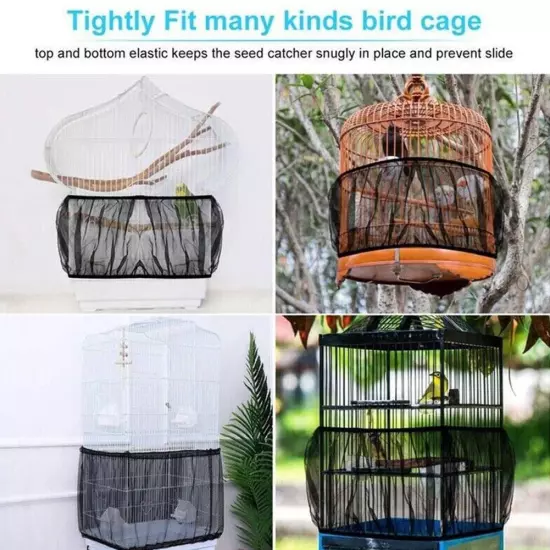 Nylon Pet Bird Cage Cover Seed Catcher Shell Skirt Guard Mesh Net Mesh Tidy Hot