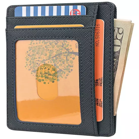 Buffway Slim mini ID holder card case front pocket Leather Wallet for Men Women