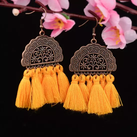 Fashion Women Bohemian Earrings Long Tassel Fringe Drop Dangle Ear Stud Jewelry