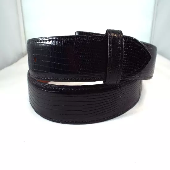 NWOT Pinto Ranch Handmade Glazed Black Genuine Lizard 1.25" Belt Strap Sz 38 USA