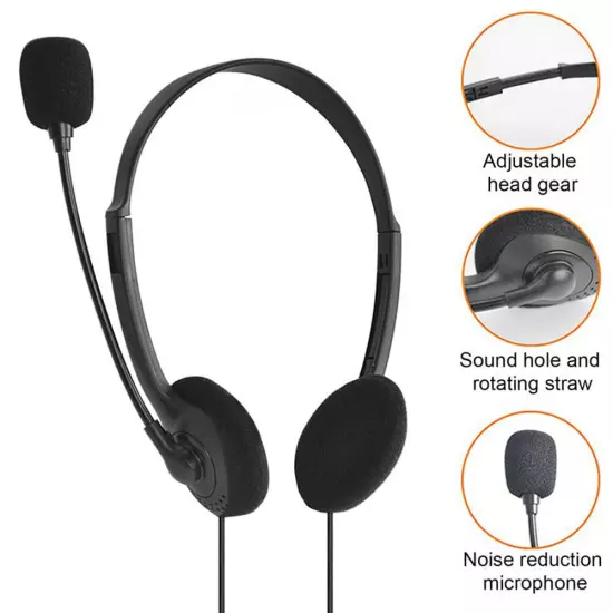 USB Headset Headphone with Microphone Noise Cancelling for PC Computer Call Chat