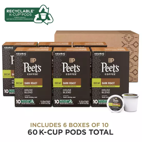 Decaffeinated Dark Roast K-Cup Pods for Keurig - Rich House Blend, Full Flavo