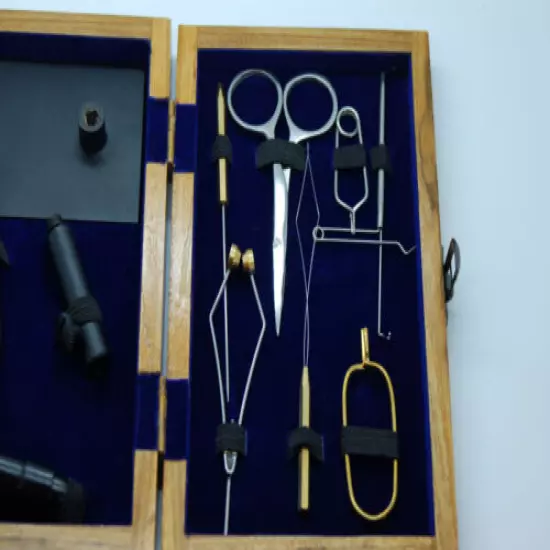 OLAX Fly Tying Kit in a wooden box,Vise, Whip Finisher,tools