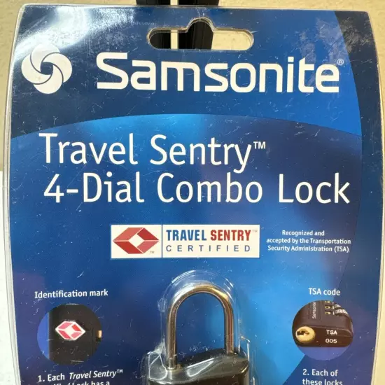 Samsonite Travel Sentry Certified 4-Dial Combo Lock TSA Black Luggage Quad