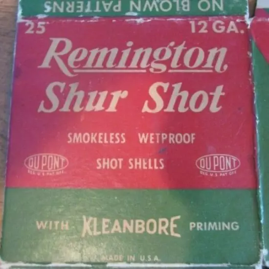 VINTAGE DUPONT REMINGTON SHUR SHOT KLEANBORE 12 GA CARTRIDGE SHELLS Box Empty