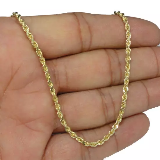 Real 10K Yellow Gold 2.5mm Diamond Cut Rope Chain Pendant Necklace 16"-30"