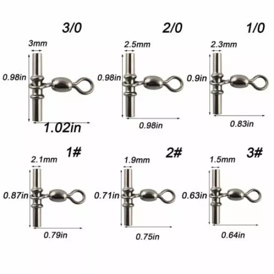 20-50pcs Fishing Crimp Swivel Cross-line Crane Swivel Tackle Connector 3#-2/0# 