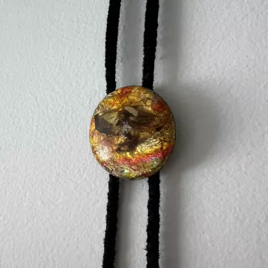 Vintage Yellow Rose Gold Flake Lucite Men's Bolo tie cloth Copper Resin Round