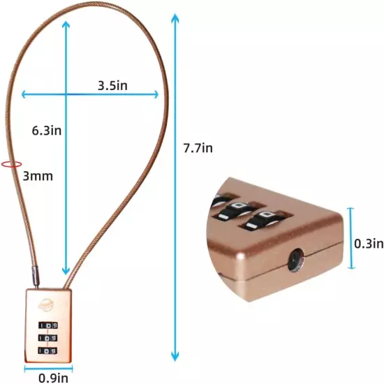 3 Digit Cable Combination Lock 16 Inches Cable for School Gym Locker,Filing Cabi