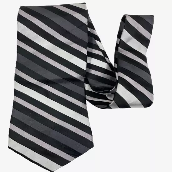 Croft & Barrow Black Gray Striped Repp Regimental Silk Necktie Tie 3.5" x 59"