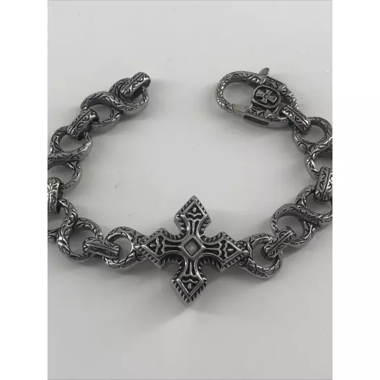 TYHAPA European and American Punk Steel Bracelet Retro Cross Pattern Men’s