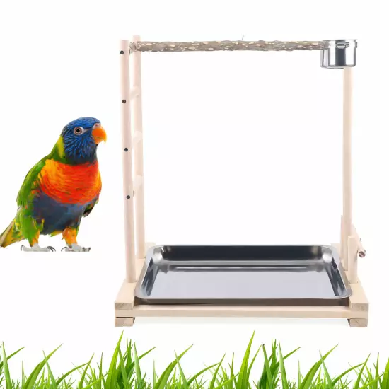 49*37*59cm Wood Bird Tree Stand Large Parrot Perch Playstand w/Steel Tray 2*Bowl