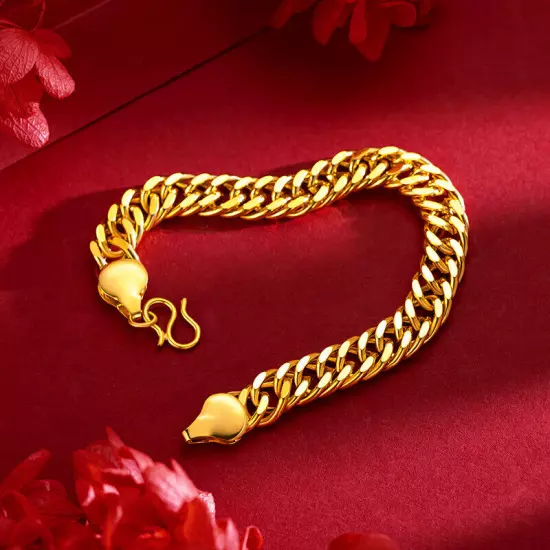 Cool 24K Yellow Gold Plated 10mm 8" Thick Cuban Chains Bracelet for Men 