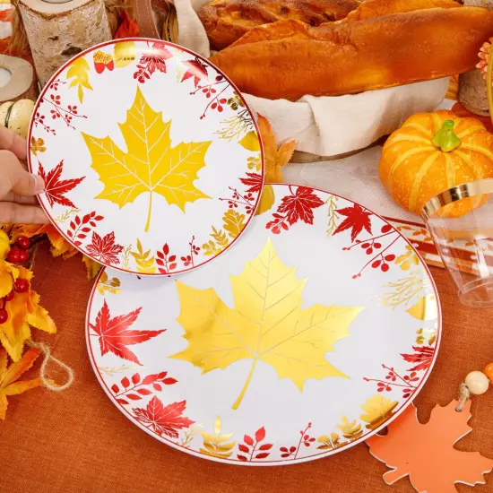 KIRE 150PCS Thanksgiving Plates Dinnerware Maple Leaves - Plastic Thanksgivin...