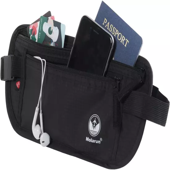 Travel Money Belt - Slim Passport Holder Secure Hidden Travel Pouch with RFID Bl