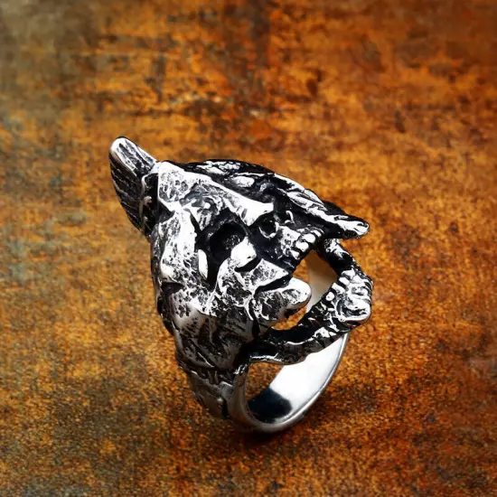 Vintage Spartan Mask Skull Ring Stainless Steel Gothic Helmet Skull Punk Ring