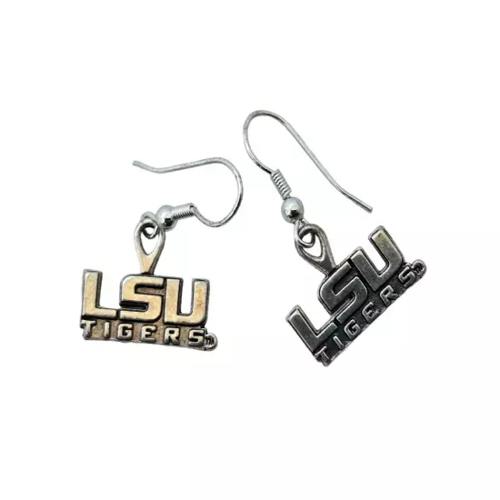 LSU Tigers Silver Colored Hook Dangle Earrings