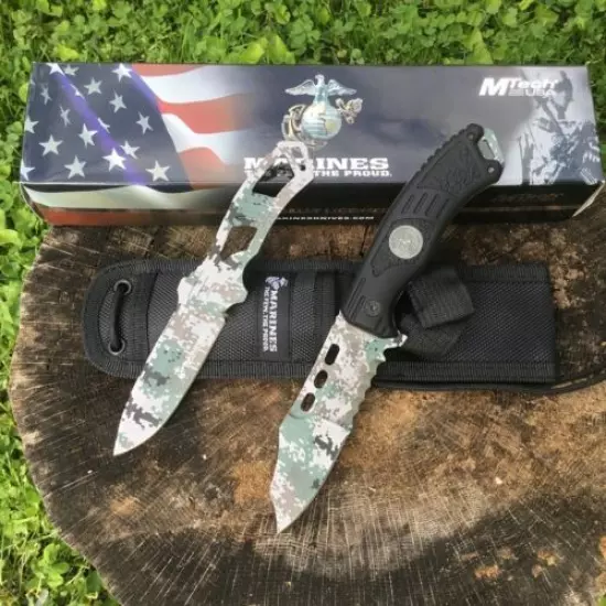 8.5" USMC The Grunt Fixed Blade Two Piece Tactical Knife SET DIGITAL CAMO Marine