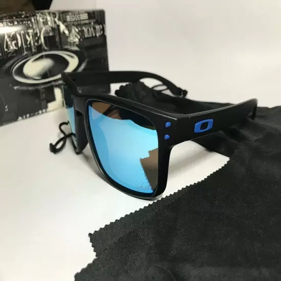 New Sunglasses Polarized Holbrook Matte Black/Sapphire Blue Iridium USPS