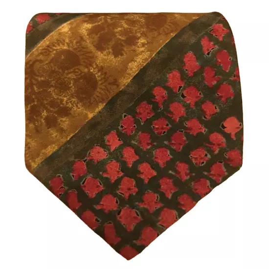 Polo Ralph Lauren Silk Tie, Red Brown Green Geometric Striped Design