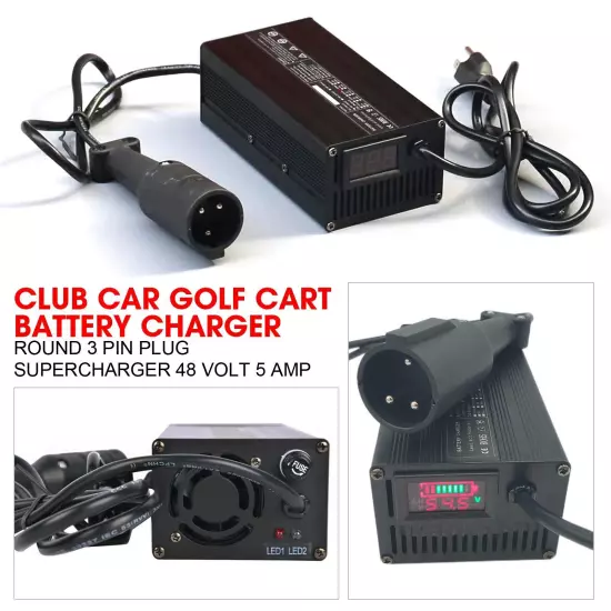 EZ-GO RXV For Golf Cart Battery Charger Smart Supercharger 3 Pin Plug 48V 5A