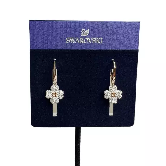 Swarovski Latisha drop earrings Flower, White, Rose gold-tone plated