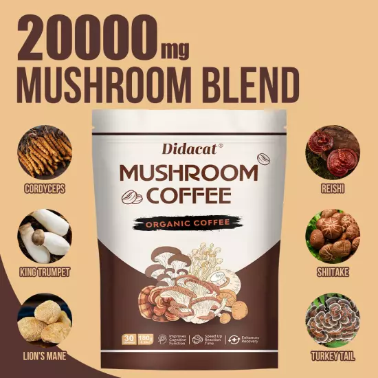 Mushroom Coffee 2024 New Organic Coffee 30 Servings in one Pack - No odor 