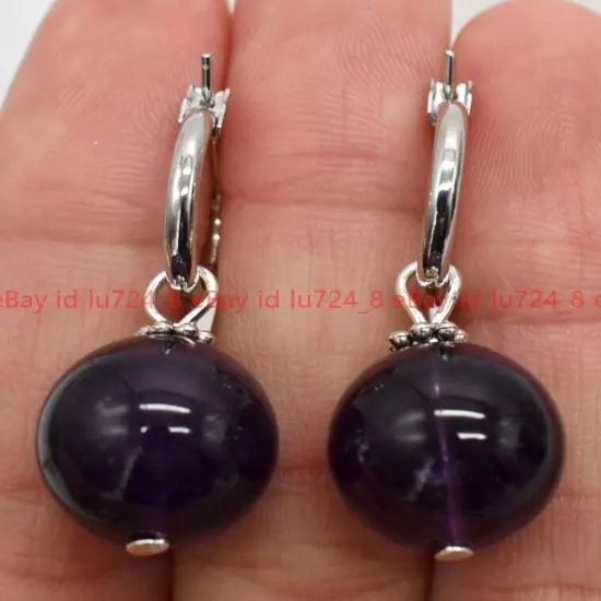 8/10/12mm Natural Multicolor Gemstone Round Beads Silver Leverback Earrings